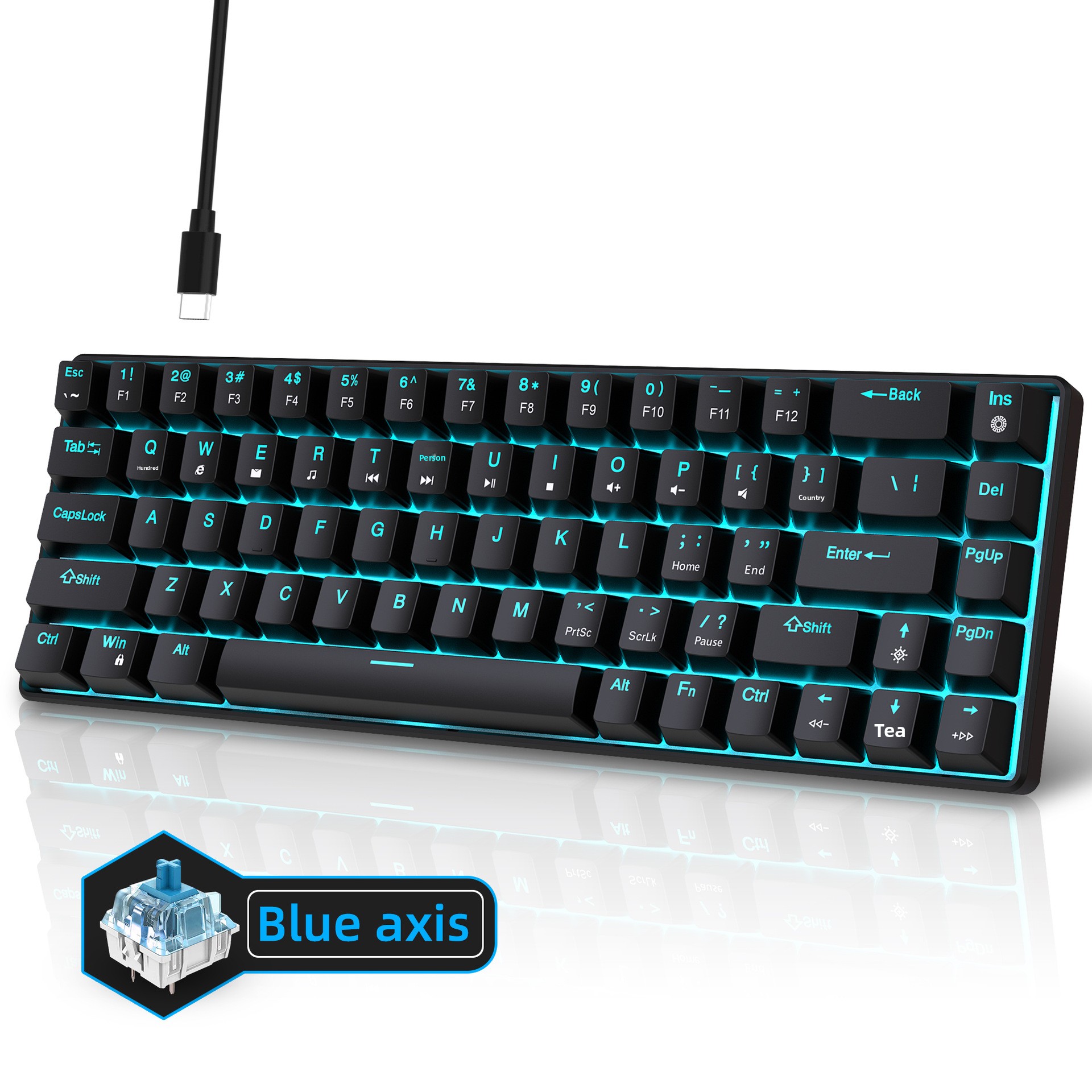Neue kabelgebundene mechanische Tastatur mit 68 Tasten in Weiß und Schwarz, RGB-Hintergrundbeleuchtung, unterstützt Makroprogrammierung und hat abnehmbare blaue Schalter._voghion.com