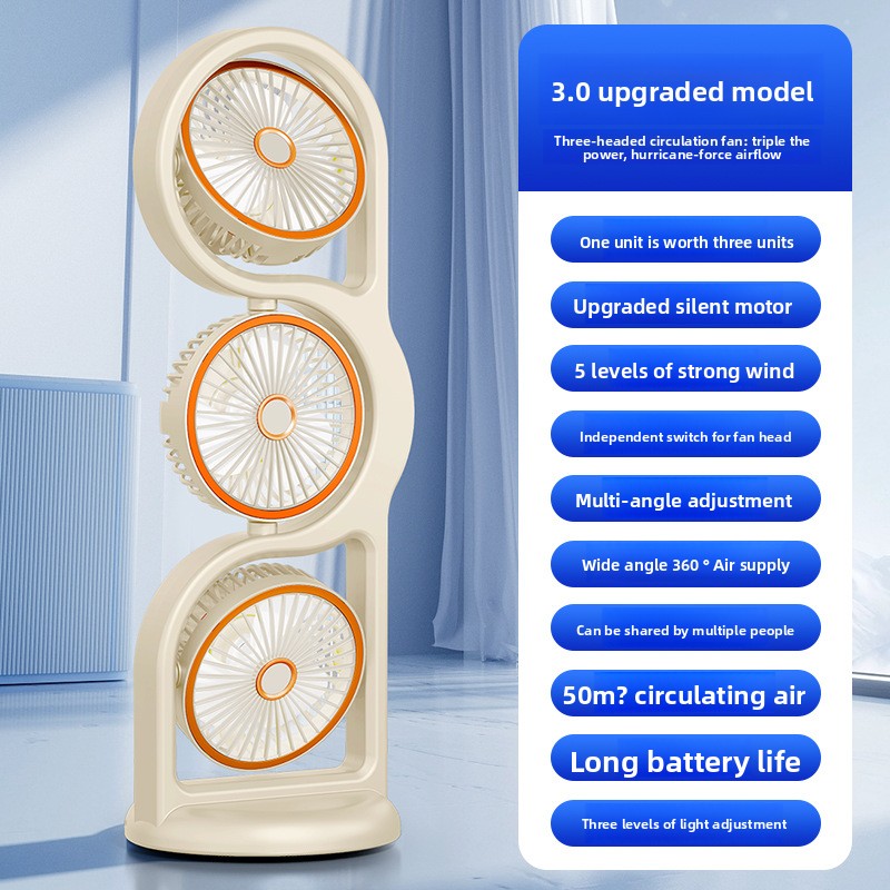 Usb bureauventilator met drie koppen voor kantoor en reizen_voghion.com