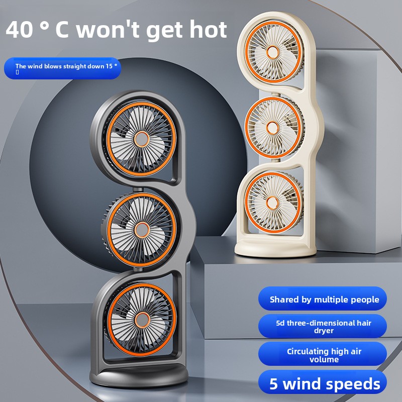 Ventilator voor kleine studentenkamers (grensoverschrijdend), bureauventilator voor buiten en op reis, USB oplaadbare ventilator met drie koppen, ventilator voor kantoorcirculatie_voghion.com