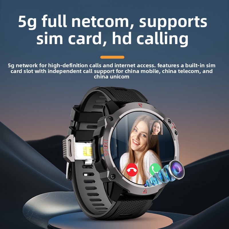 Novo relógio redondo 5G com conectividade total, Android, pedômetro, monitor de frequência cardíaca, GPS e entrada para cartão de memória._voghion.com