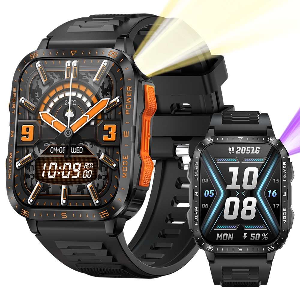 New KT79 Smart Watch 3ATM Waterproof Heart Rate Blood Pressure Outdoor Flashlight Three-Proof Sports Bluetooth Call_voghion.com