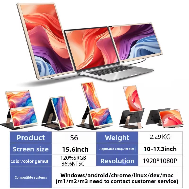 Factory Direct Sales 15.6-inch Single-screen, Dual-screen, Triple-screen Connection Laptop Screen, Conveniently Foldable_voghion.com