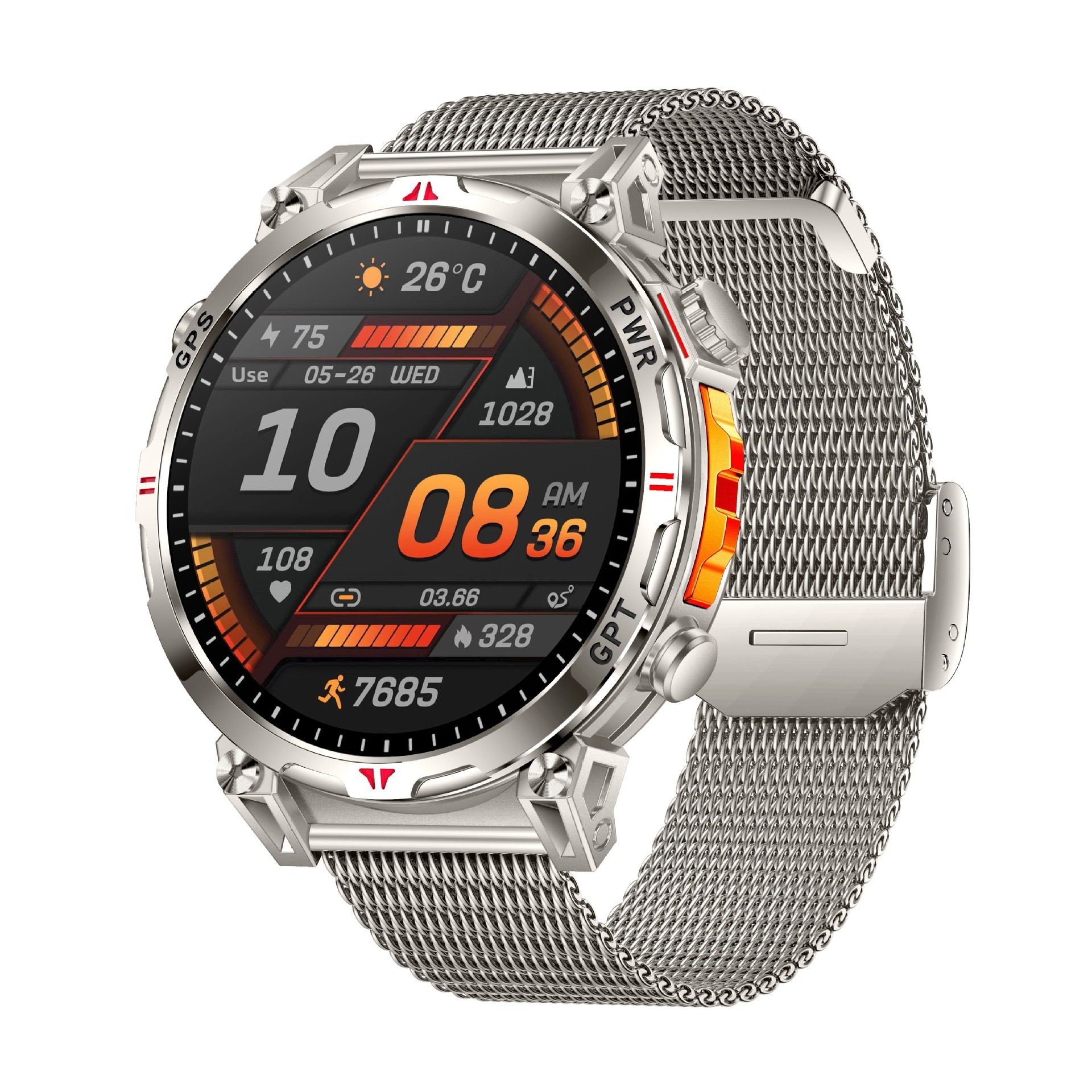 Smartwatch transfrontaliero KC93 con rilevamento della frequenza cardiaca, ossigenazione del sangue, bussola, impermeabile, chiamate Bluetooth e posizionamento GPS._voghion.com