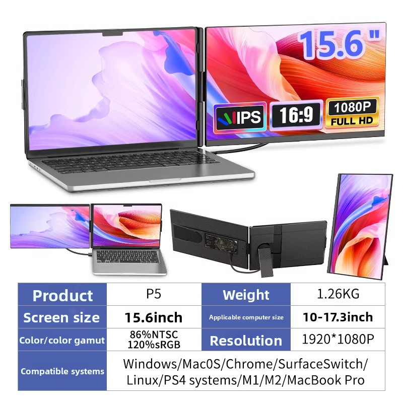 Factory Direct Sales 15.6-inch Single-screen, Dual-screen, Triple-screen Connection Laptop Screen, Conveniently Foldable_voghion.com