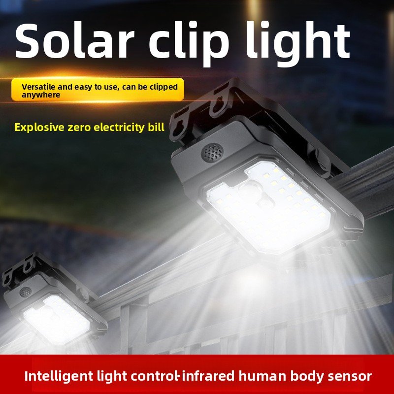 Lampe solaire extérieure pour jardin, étanche, avec détecteur de mouvement et éclairage ultra-lumineux, à clipser sur une clôture ou un mur._voghion.com