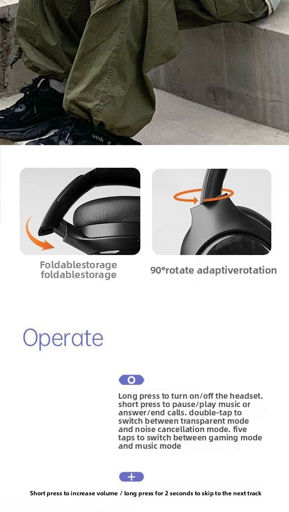 2025 ANC Wireless Headphones Over-Ear Bluetooth 5.3 Transparency Mode HiFi Stereo Foldable For Commute Flight Work_voghion.com