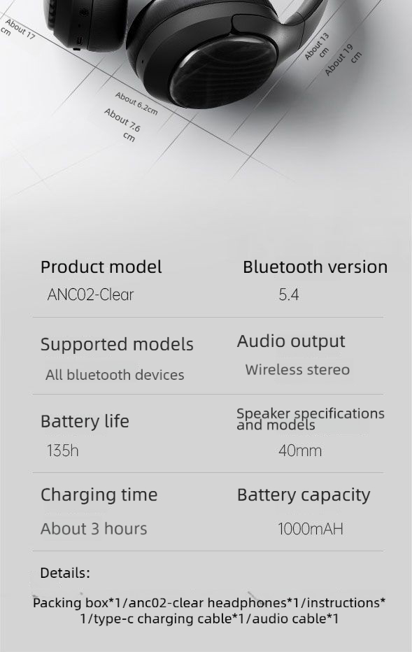 2025 ANC Wireless Headphones Over-Ear Bluetooth 5.3 Transparency Mode HiFi Stereo Foldable For Commute Flight Work_voghion.com