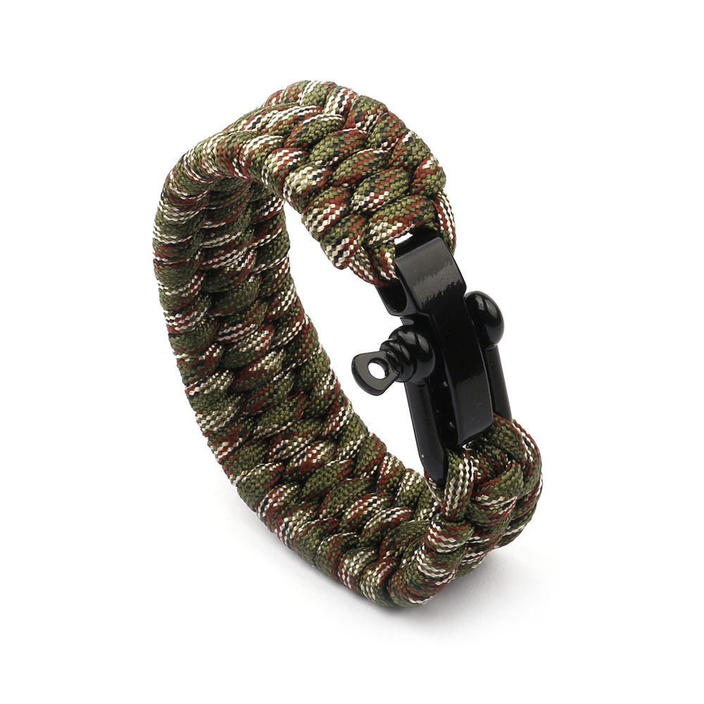 Outdoor Hiking Camping Emergency Seven-Core Paracord Corrugated Braided Black U-Shaped Adjustable Buckle Rescue Bracelet_voghion.com