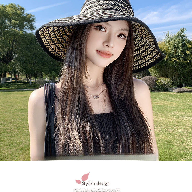 Faltbarer Reisehut mit großer Krempe und offenem Oberteil für Damen, neuer Sommersonnenhut mit UV-Schutz, atmungsaktiver Strohhut_voghion.com