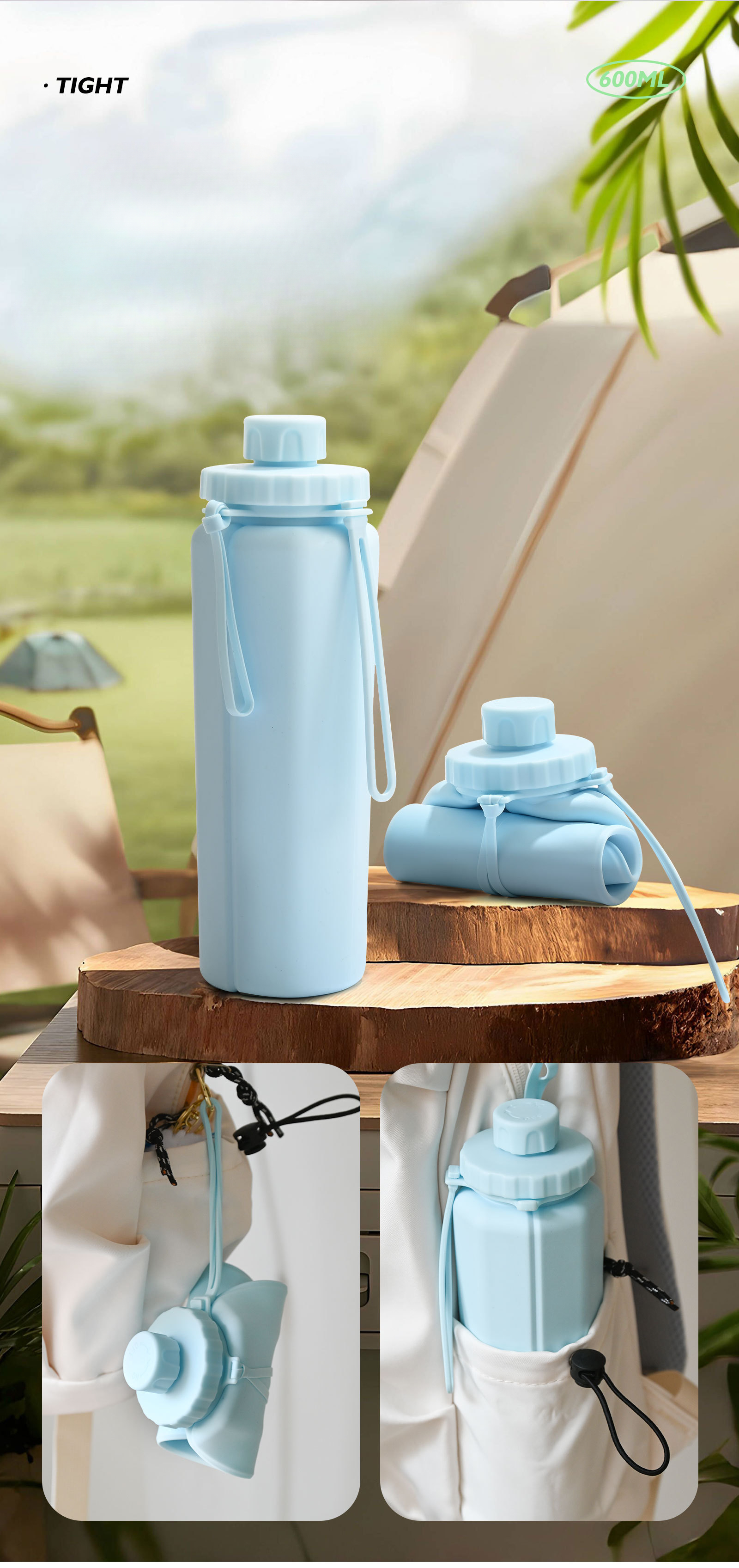 Borraccia sportiva pieghevole per attività all'aperto, ciclismo, viaggi d'affari, portatile, grande capacità, tazza in silicone, escursionismo_voghion.com