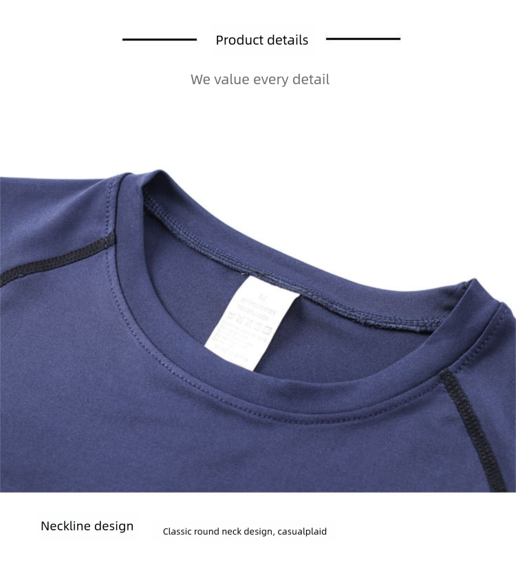 T-shirt de sport à manches longues, col rond, respirant et moulant pour homme, séchage rapide et compression_voghion.com