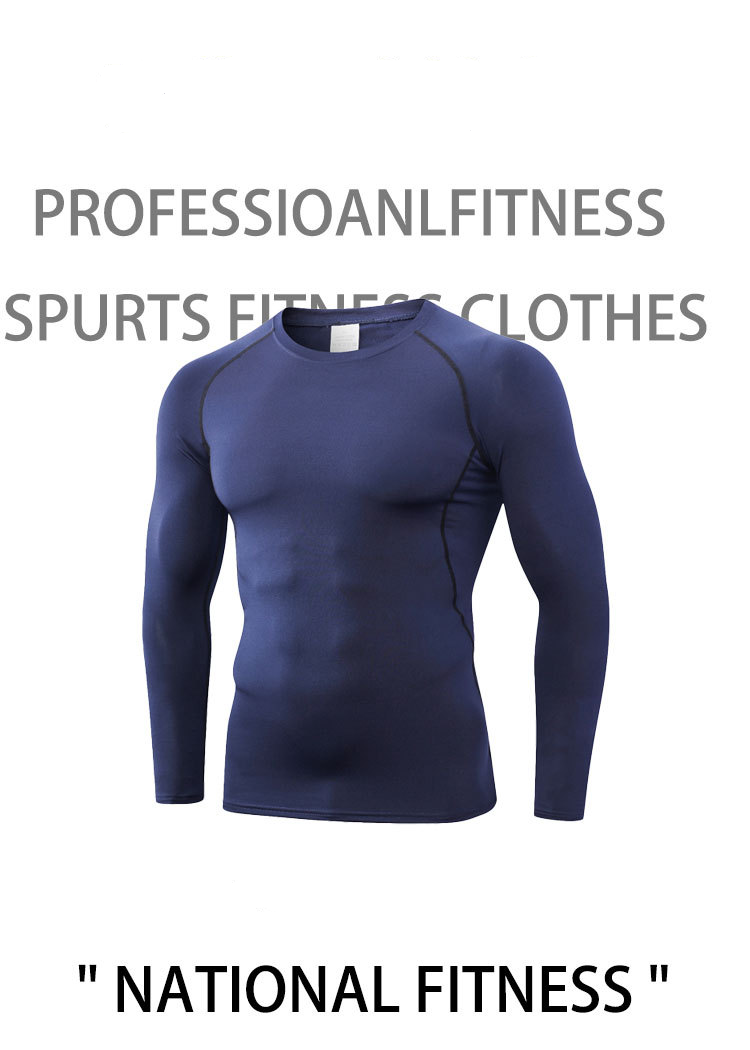 T-shirt de sport à manches longues, col rond, respirant et moulant pour homme, séchage rapide et compression_voghion.com