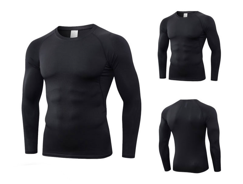T-shirt de sport à manches longues, col rond, respirant et moulant pour homme, séchage rapide et compression_voghion.com
