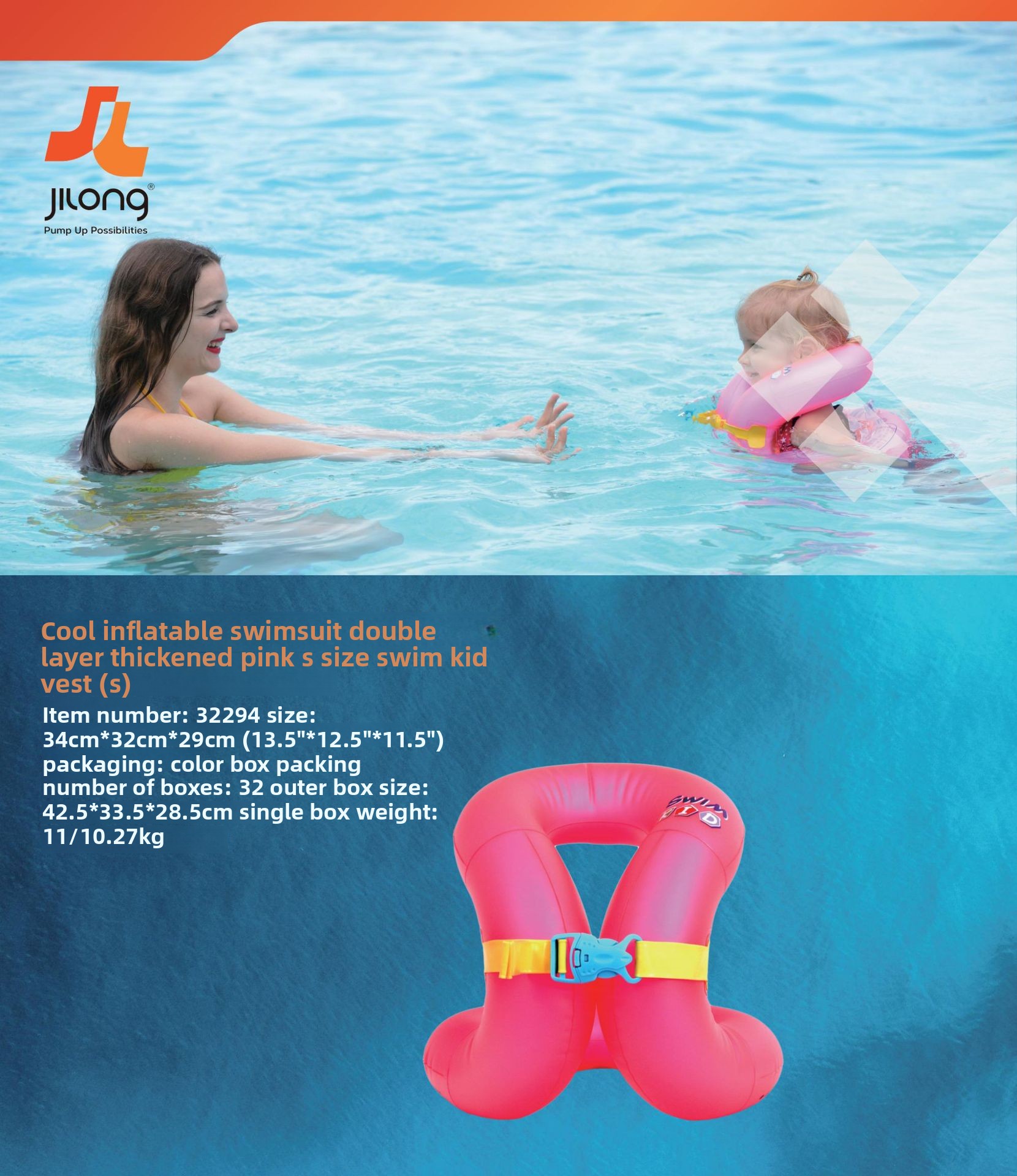 Jilong Children's Inflatable Swimwear Double Layer Thickened Float Portable Swimming Water Supplies Swim Ring_voghion.com