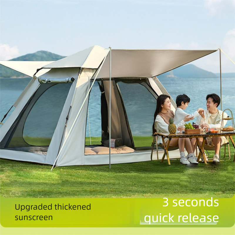 Quick Opening Four Sided Portable Outdoor Tent For 3-4 People, Thickened Rainproof Camping, Fully Automatic Camping Tent_voghion.com