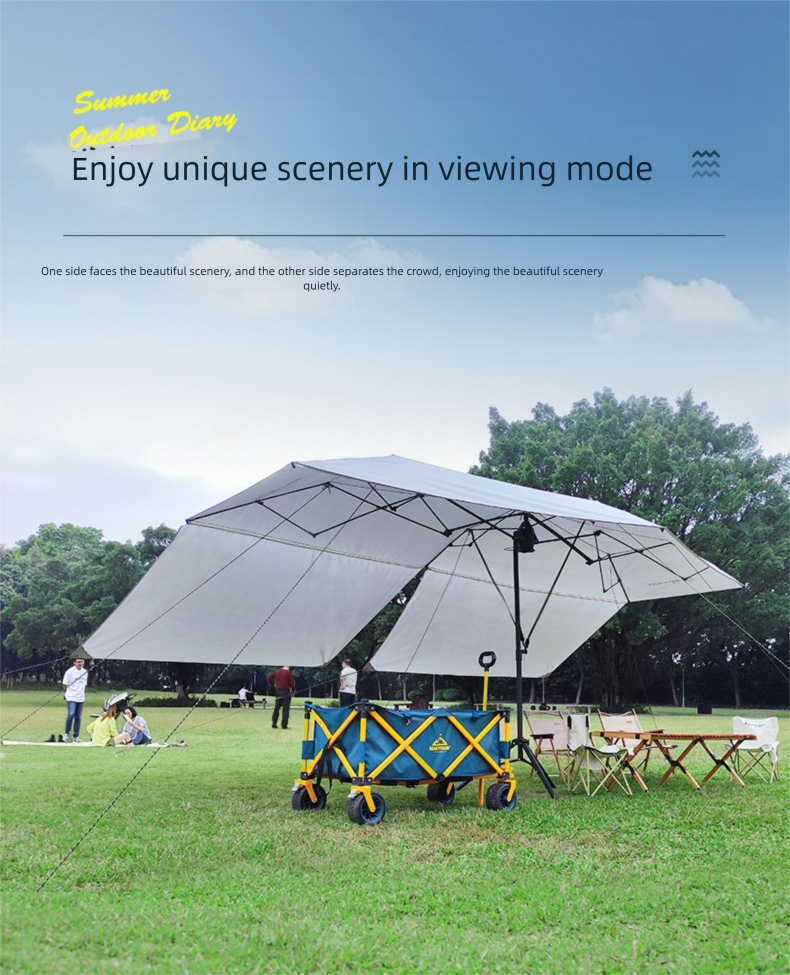 Kein Aufstellen eines Baldachinzeltes nötig, multifunktionale, zusammenklappbare Outdoor-Campingausrüstung, komplettes Set aus Sonnenschutz und Sonnenschirm, Picknick_voghion.com