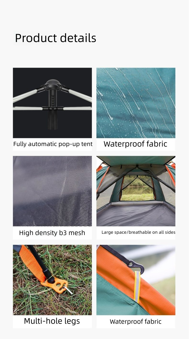 Quick Opening Four Sided Portable Outdoor Tent For 3-4 People, Thickened Rainproof Camping, Fully Automatic Camping Tent_voghion.com
