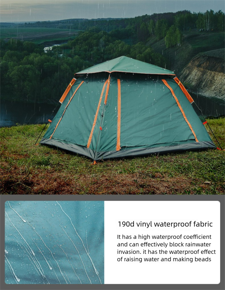 Quick Opening Four Sided Portable Outdoor Tent For 3-4 People, Thickened Rainproof Camping, Fully Automatic Camping Tent_voghion.com