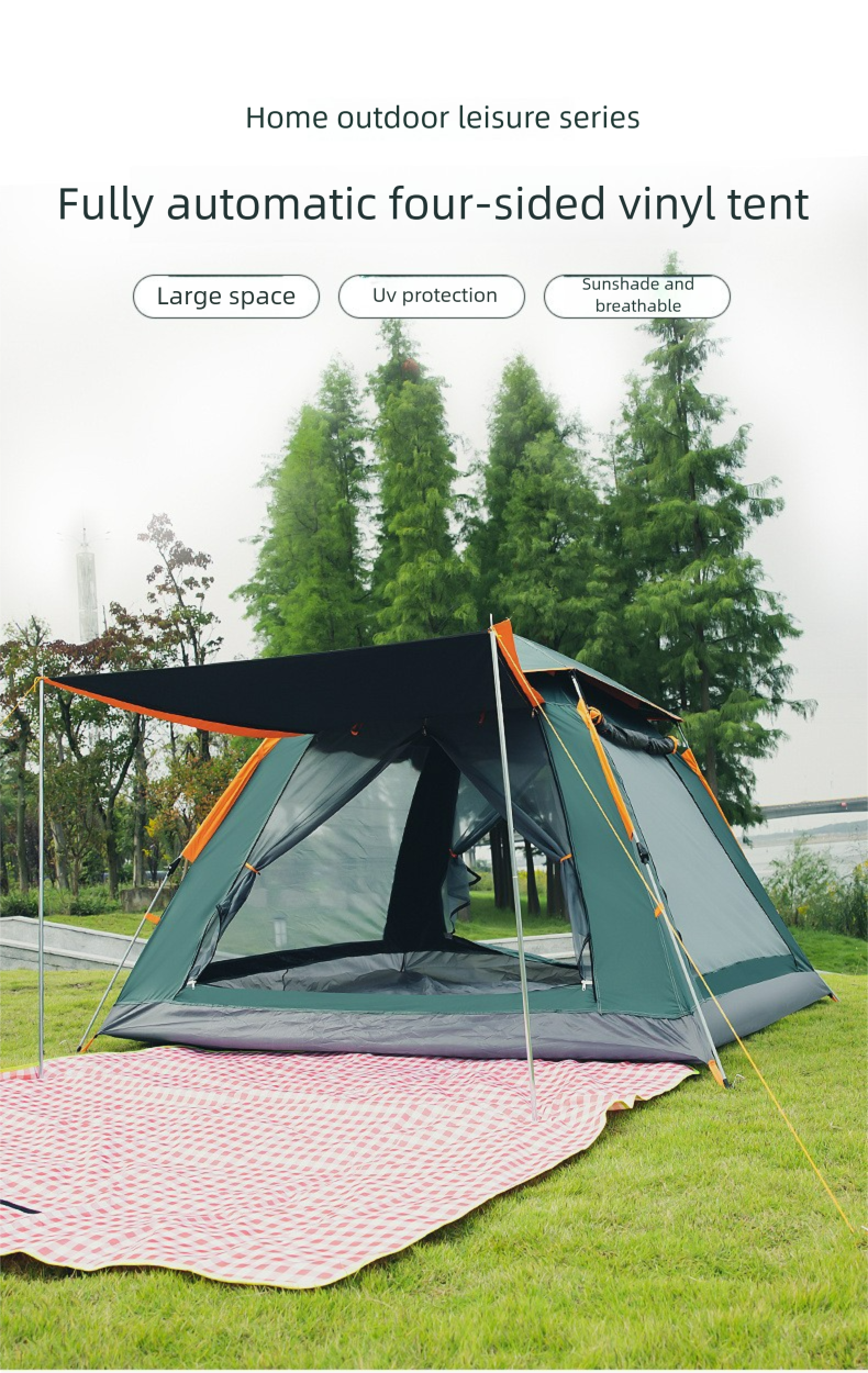 Quick Opening Four Sided Portable Outdoor Tent For 3-4 People, Thickened Rainproof Camping, Fully Automatic Camping Tent_voghion.com