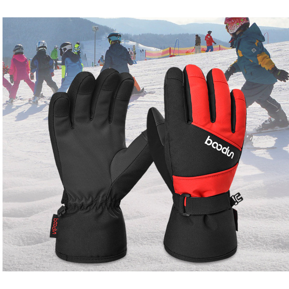 Guantes de invierno nuevos para hombres y mujeres, de cinco dedos, gruesos, impermeables, para niños grandes, cálidos, con pantalla táctil bicolor._voghion.com