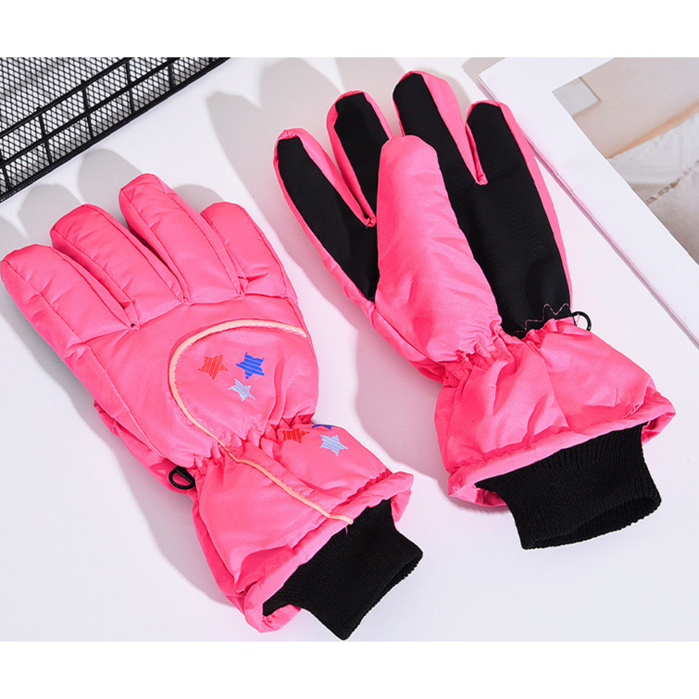 Children's Winter Outdoor Printed Star Ski Boys And Girls Fleece Lined Thickened Warm Sports Cold-Proof Cycling Gloves_voghion.com