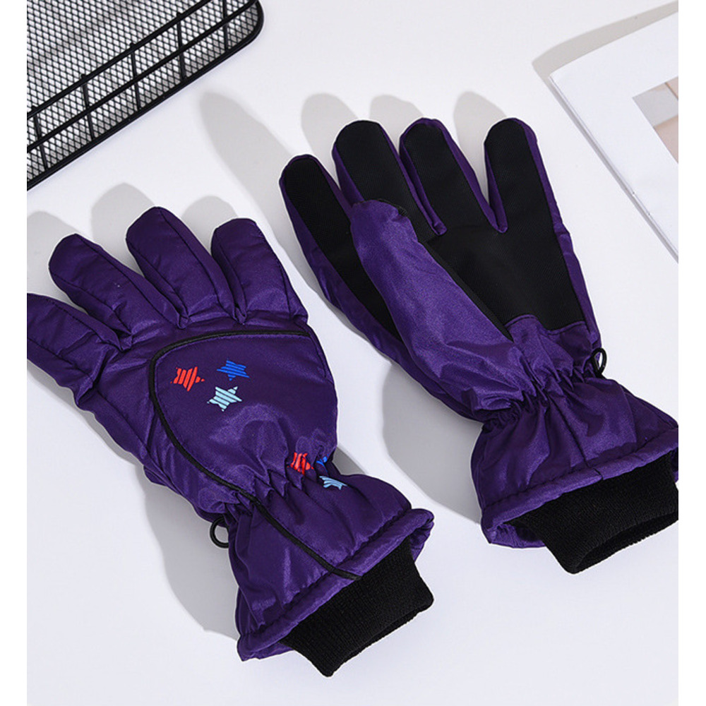 Children's Winter Outdoor Printed Star Ski Boys And Girls Fleece Lined Thickened Warm Sports Cold-Proof Cycling Gloves_voghion.com