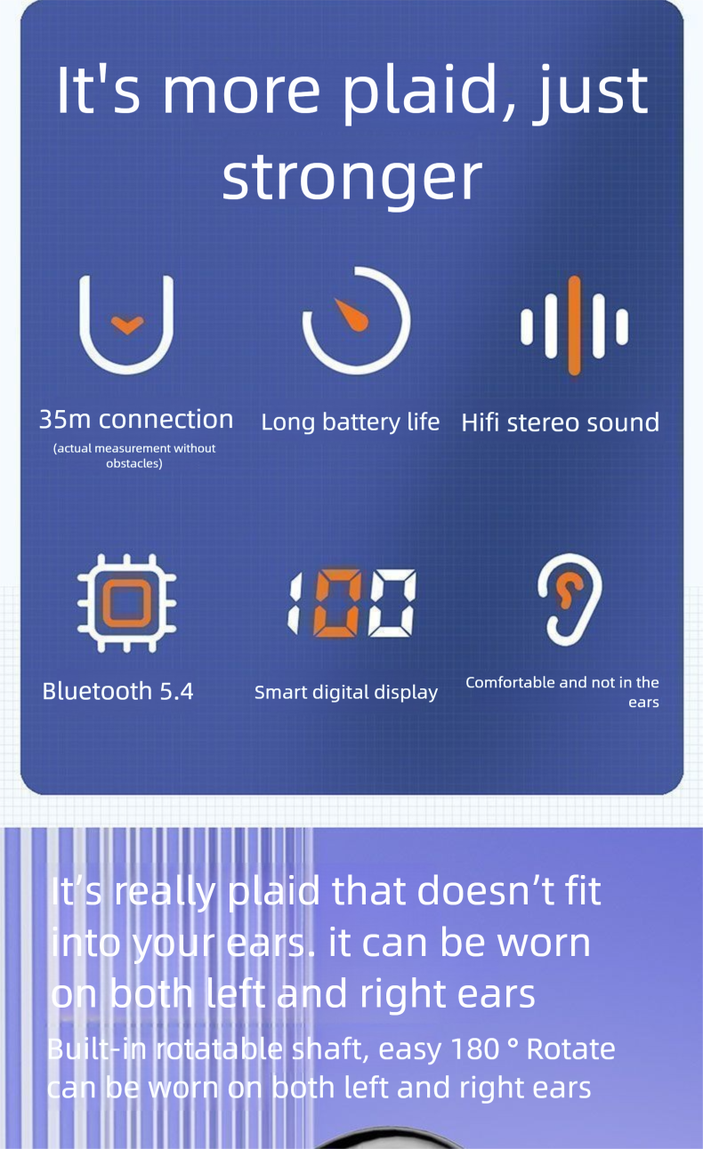 Nieuwe draaibare, draagbare Bluetooth-oortelefoon met digitaal display, over-ear, compatibel met iPhone, Android en Huawei_voghion.com
