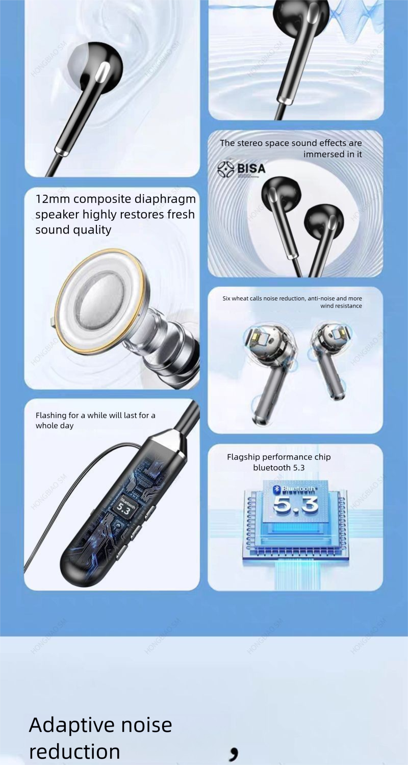 Draadloze Bluetooth-oortelefoon met sportnekband 2025 met ultralange batterijduur, nieuw model Xiaomi, iPhone en Huawei, universeel_voghion.com