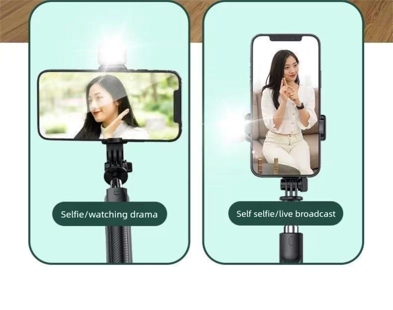 Selfie Stick Photo Multifunctional Stand Compatible With All Phones Rotatable Telescopic Fill Light Convenient To Carry_voghion.com