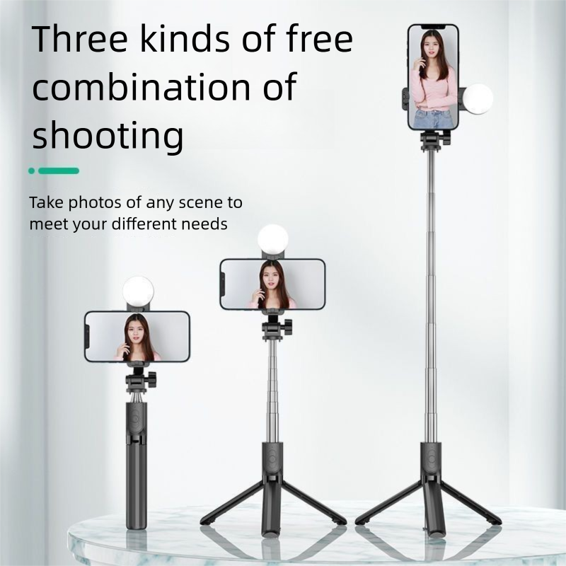 Selfie Stick Photo Multifunctional Stand Compatible With All Phones Rotatable Telescopic Fill Light Convenient To Carry_voghion.com