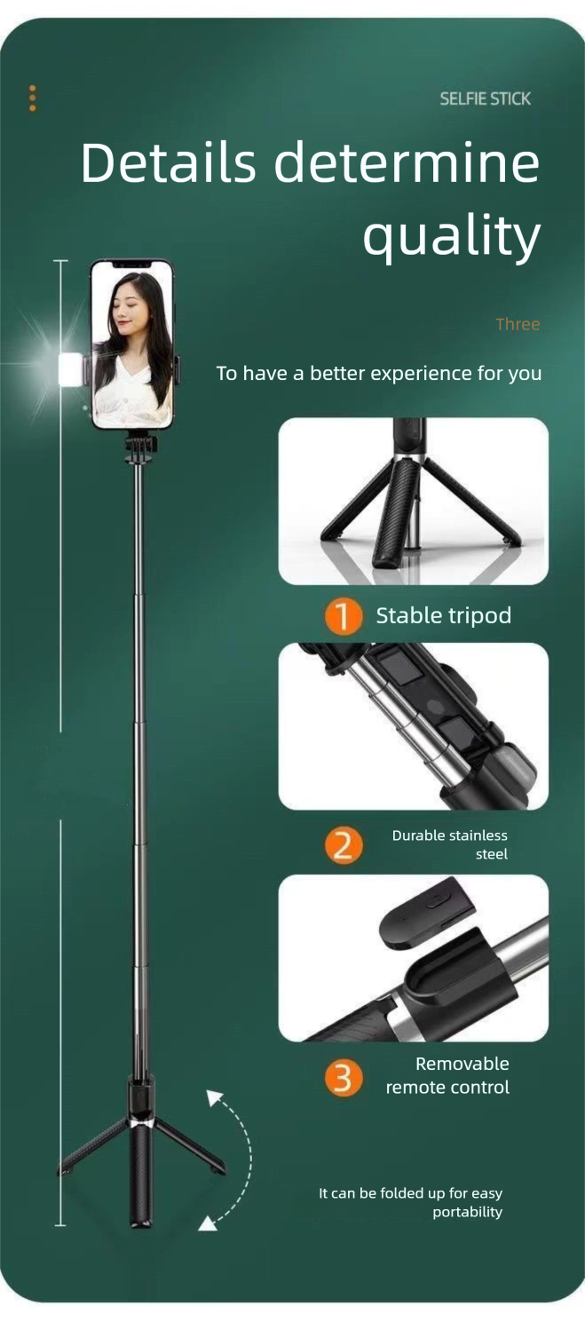 Selfie Stick Photo Multifunctional Stand Compatible With All Phones Rotatable Telescopic Fill Light Convenient To Carry_voghion.com