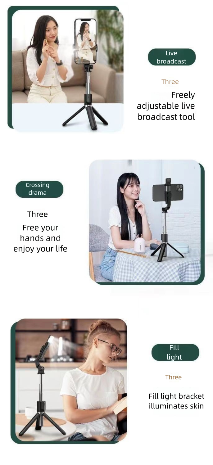 Selfie Stick Photo Multifunctional Stand Compatible With All Phones Rotatable Telescopic Fill Light Convenient To Carry_voghion.com