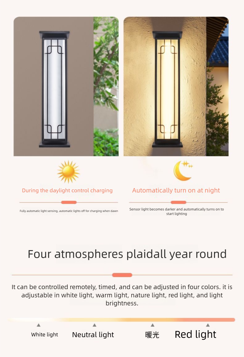Lampada da parete per esterni impermeabile moderna e semplice, con cancello per cortile, balcone, villa solare_voghion.com