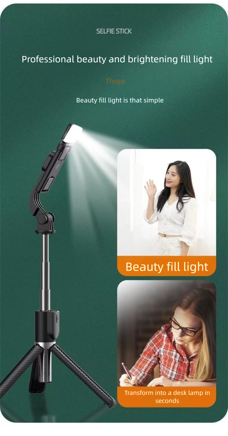Selfie Stick Photo Multifunctional Stand Compatible With All Phones Rotatable Telescopic Fill Light Convenient To Carry_voghion.com