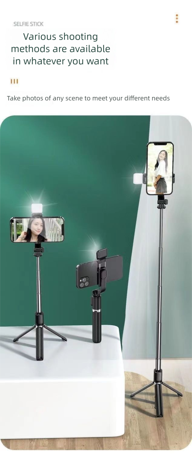 Selfie Stick Photo Multifunctional Stand Compatible With All Phones Rotatable Telescopic Fill Light Convenient To Carry_voghion.com
