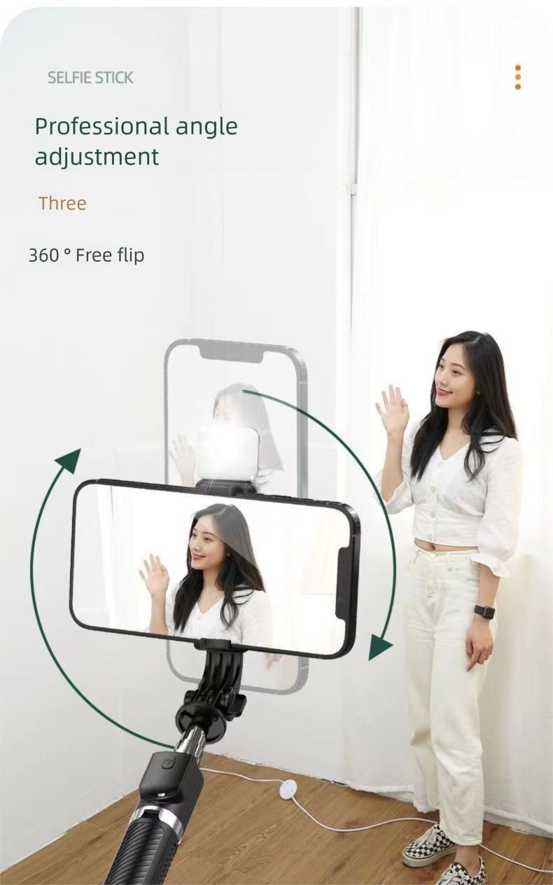 Selfie Stick Photo Multifunctional Stand Compatible With All Phones Rotatable Telescopic Fill Light Convenient To Carry_voghion.com