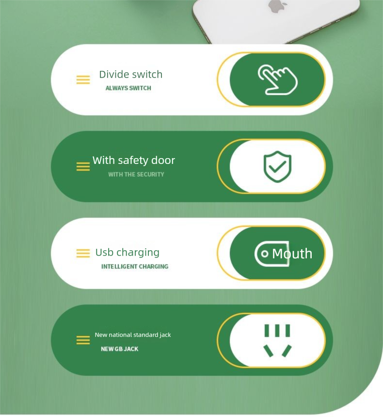 Multi-Schalter-Steckdose mit langem USB-Kabel, reines Kupfer, Steckdosenleiste, Schlafsaal, Büro, Zuhause, hohes Erscheinungsbild, Mehrfachloch_voghion.com
