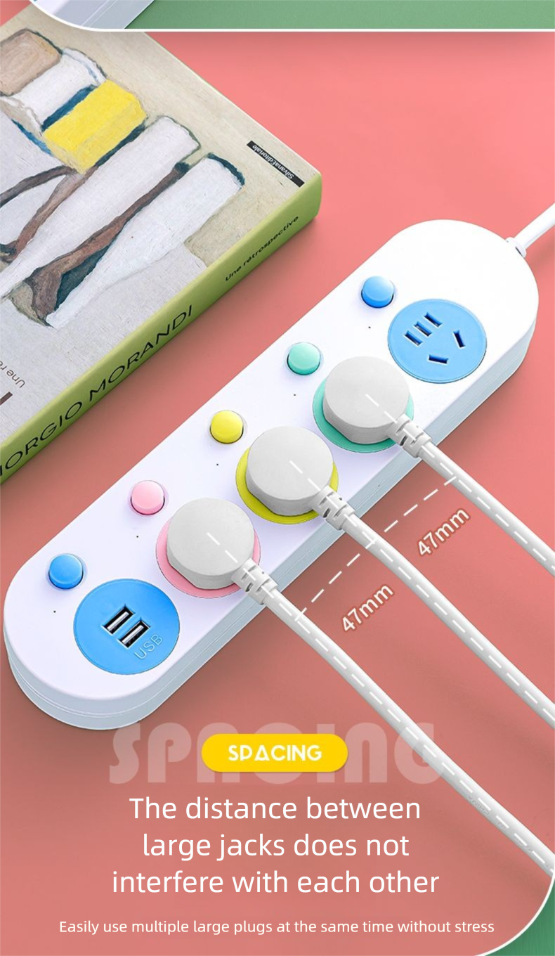 Multi-Schalter-Steckdose mit langem USB-Kabel, reines Kupfer, Steckdosenleiste, Schlafsaal, Büro, Zuhause, hohes Erscheinungsbild, Mehrfachloch_voghion.com