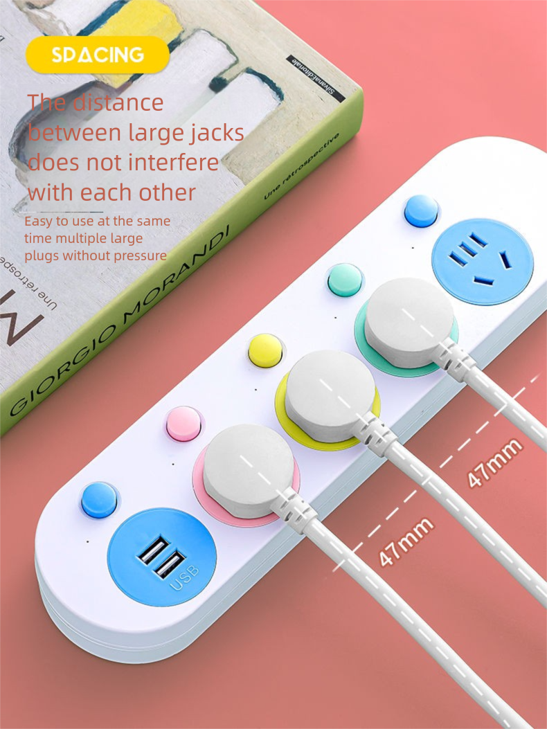 Multi-Schalter-Steckdose mit langem USB-Kabel, reines Kupfer, Steckdosenleiste, Schlafsaal, Büro, Zuhause, hohes Erscheinungsbild, Mehrfachloch_voghion.com