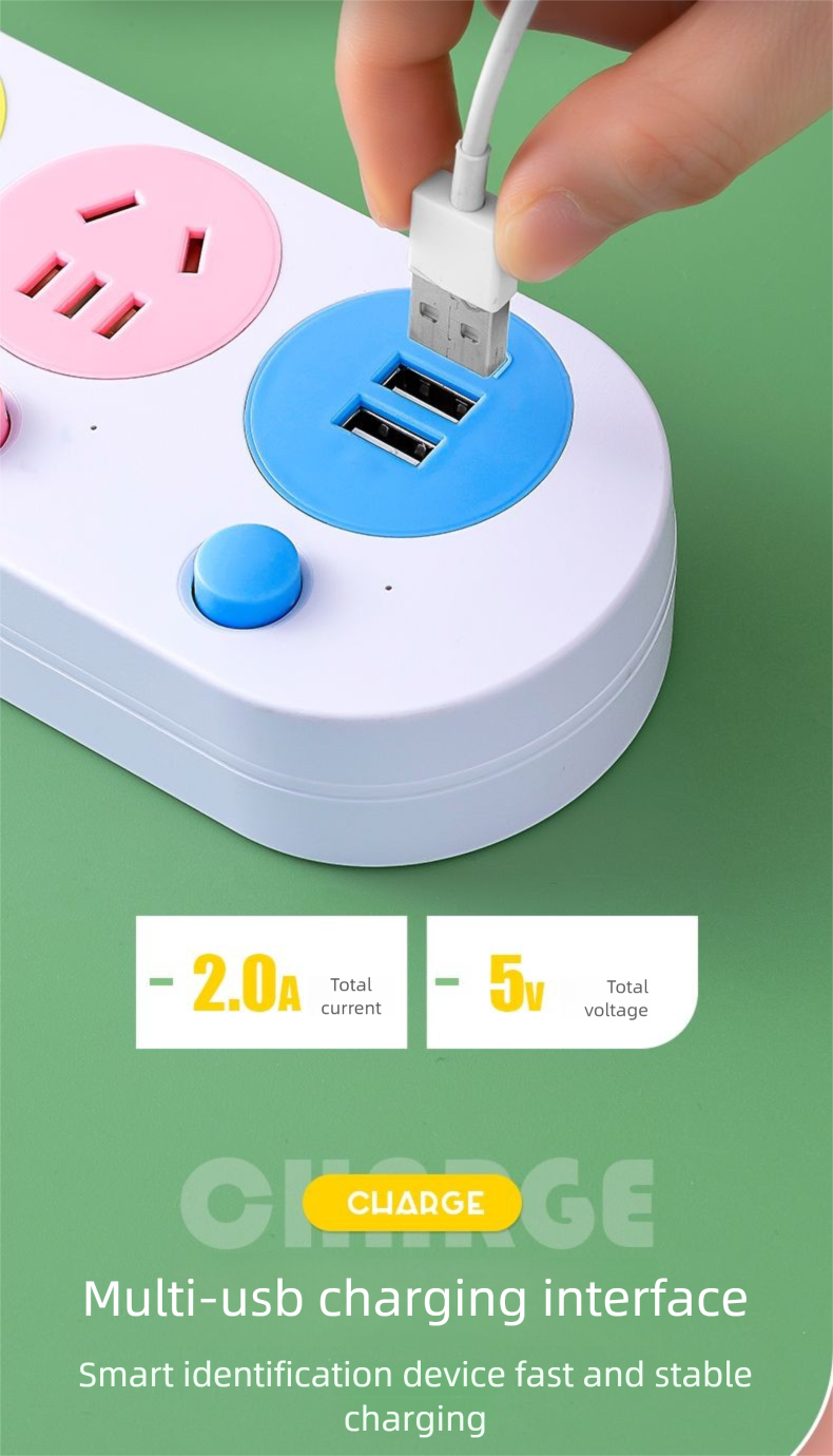 Multi-Schalter-Steckdose mit langem USB-Kabel, reines Kupfer, Steckdosenleiste, Schlafsaal, Büro, Zuhause, hohes Erscheinungsbild, Mehrfachloch_voghion.com