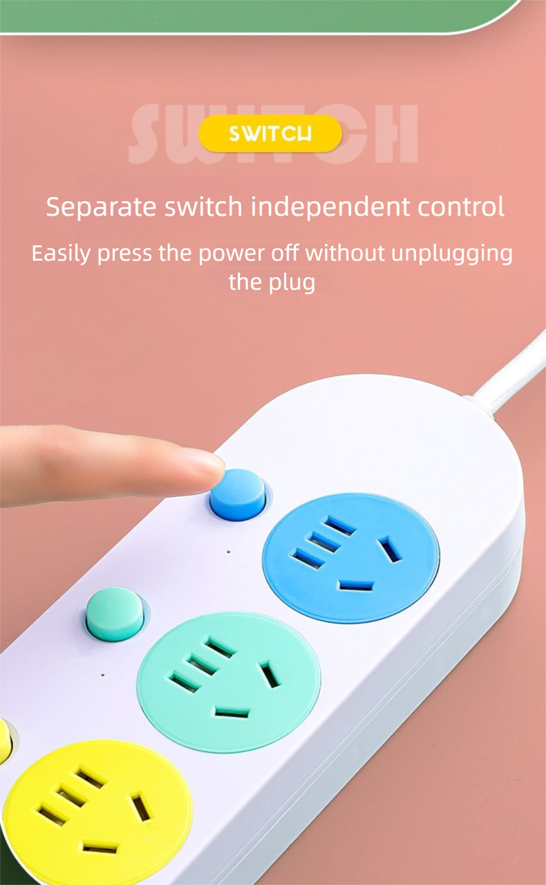 Multi-Schalter-Steckdose mit langem USB-Kabel, reines Kupfer, Steckdosenleiste, Schlafsaal, Büro, Zuhause, hohes Erscheinungsbild, Mehrfachloch_voghion.com