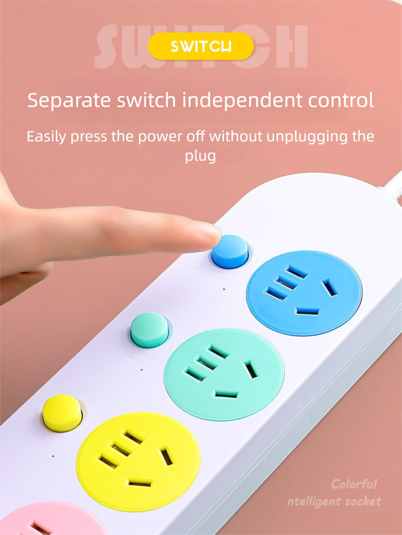 Multi-Schalter-Steckdose mit langem USB-Kabel, reines Kupfer, Steckdosenleiste, Schlafsaal, Büro, Zuhause, hohes Erscheinungsbild, Mehrfachloch_voghion.com