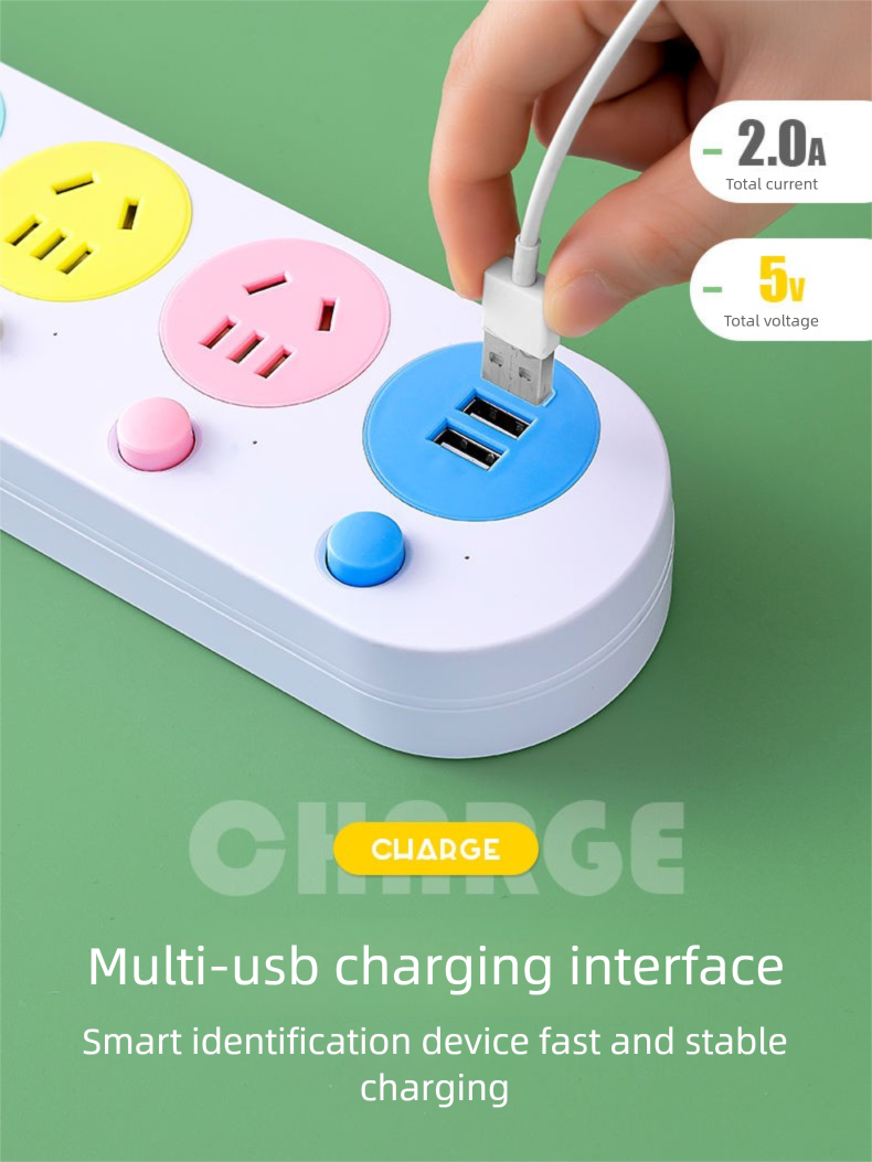 Multi-Schalter-Steckdose mit langem USB-Kabel, reines Kupfer, Steckdosenleiste, Schlafsaal, Büro, Zuhause, hohes Erscheinungsbild, Mehrfachloch_voghion.com