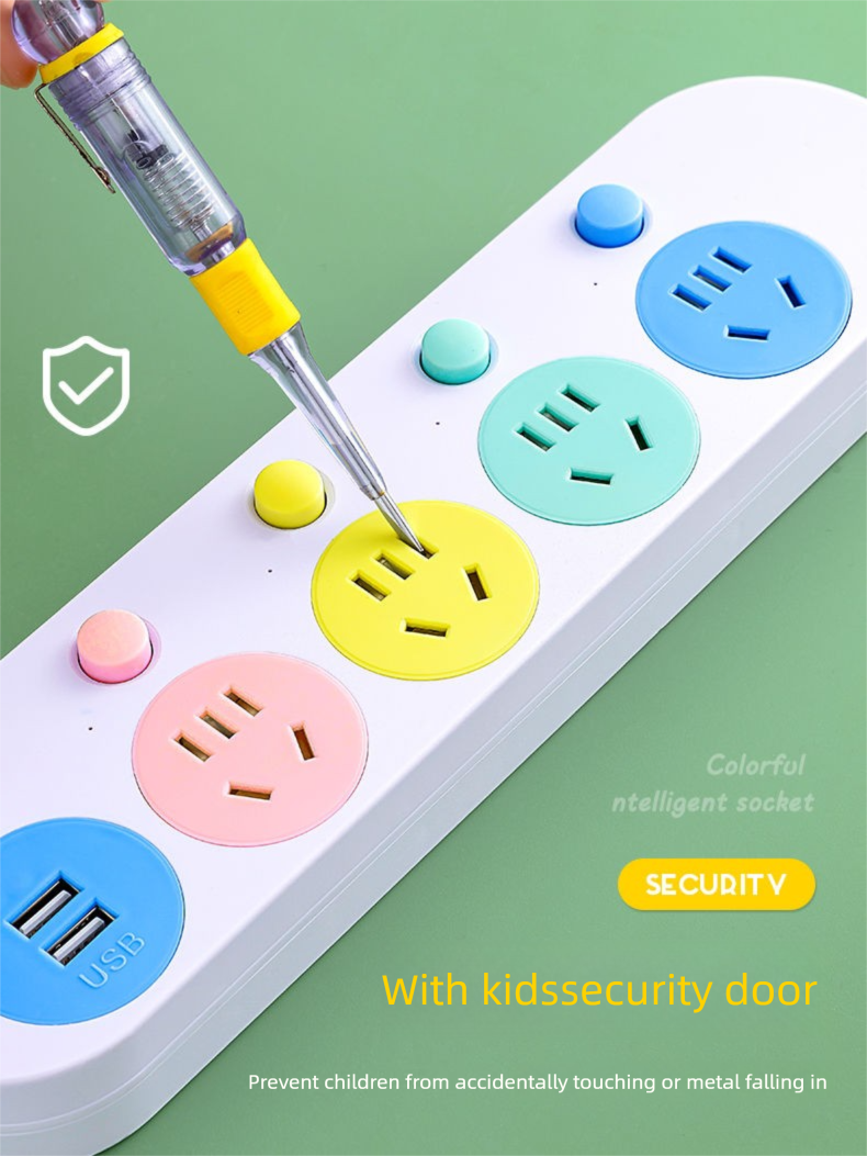 Multi-Schalter-Steckdose mit langem USB-Kabel, reines Kupfer, Steckdosenleiste, Schlafsaal, Büro, Zuhause, hohes Erscheinungsbild, Mehrfachloch_voghion.com