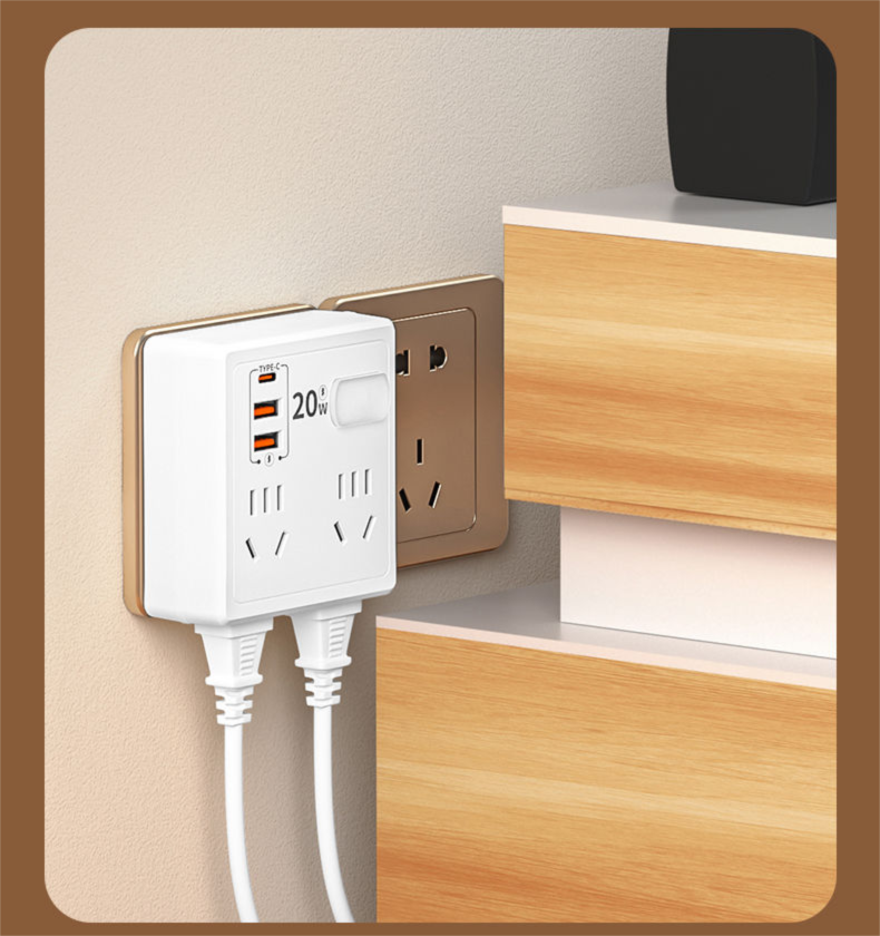 Multifunctional Multi-hole 86 Socket Household Dormitory Converter With Switch USB Power Strip 20W Fast Charging Night_voghion.com