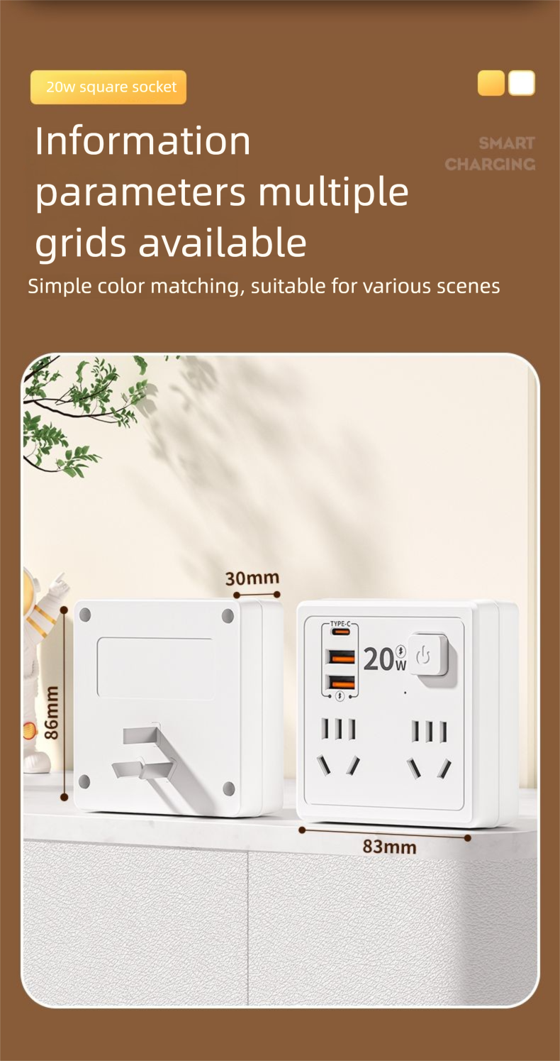Multifunctional Multi-hole 86 Socket Household Dormitory Converter With Switch USB Power Strip 20W Fast Charging Night_voghion.com
