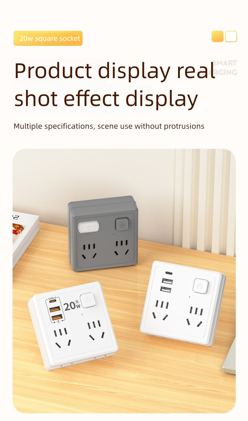 Multifunctional Multi-hole 86 Socket Household Dormitory Converter With Switch USB Power Strip 20W Fast Charging Night_voghion.com
