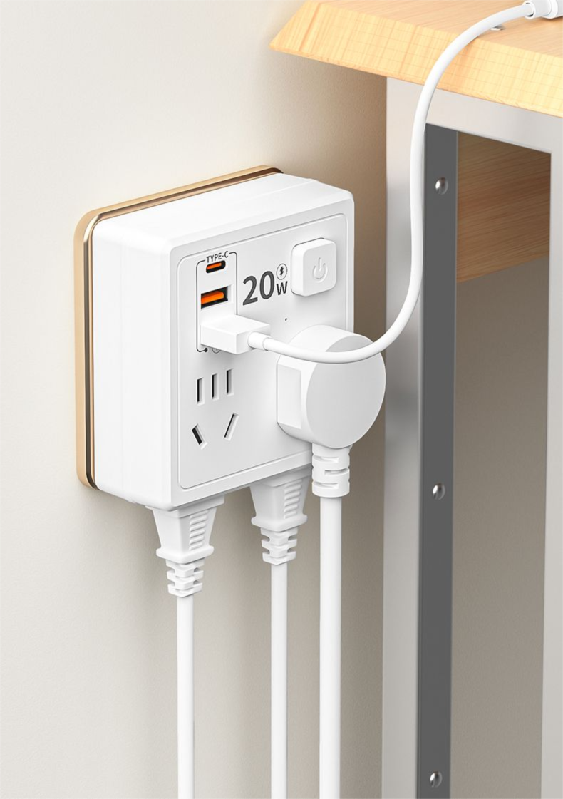 Multifunctional Multi-hole 86 Socket Household Dormitory Converter With Switch USB Power Strip 20W Fast Charging Night_voghion.com