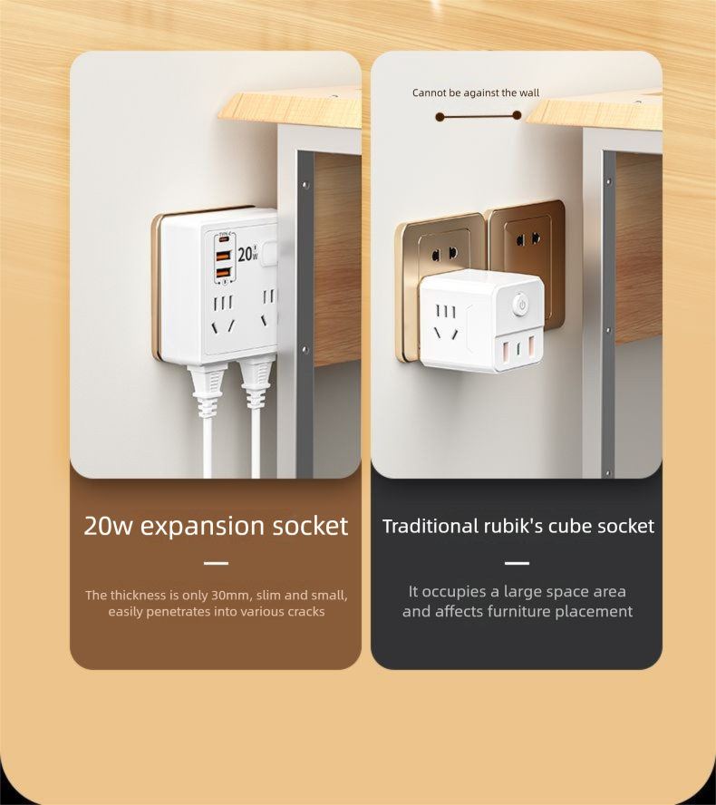 Multifunctional Multi-hole 86 Socket Household Dormitory Converter With Switch USB Power Strip 20W Fast Charging Night_voghion.com