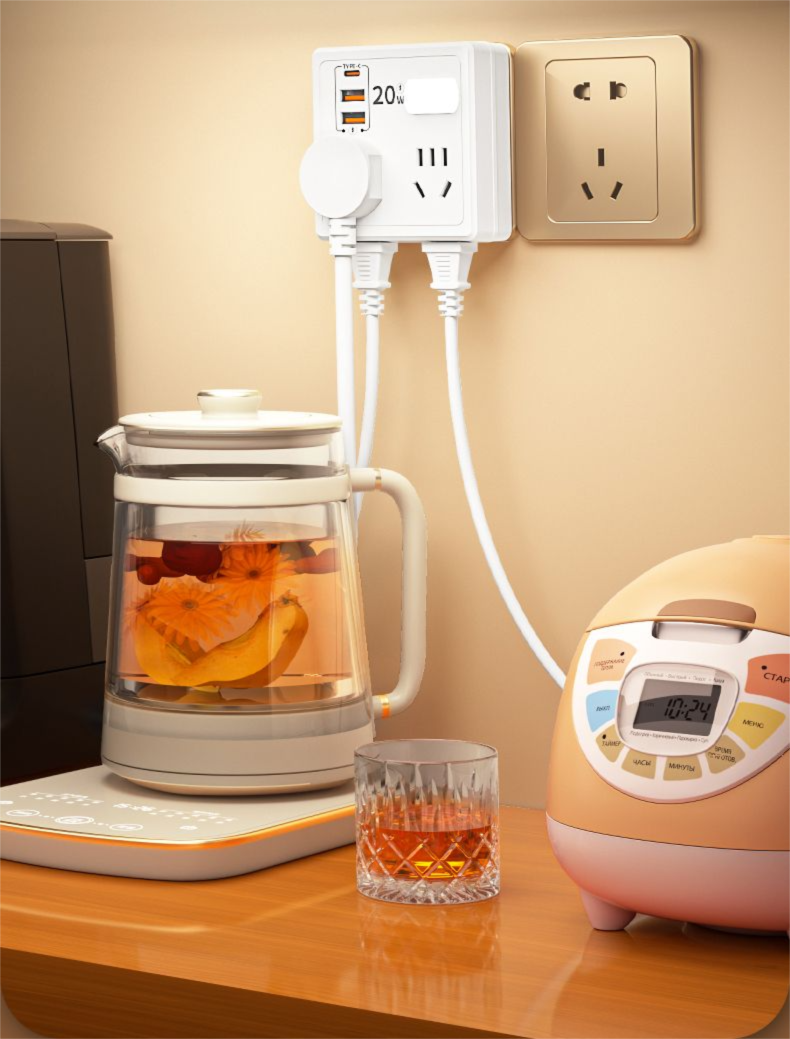 Multifunctional Multi-hole 86 Socket Household Dormitory Converter With Switch USB Power Strip 20W Fast Charging Night_voghion.com